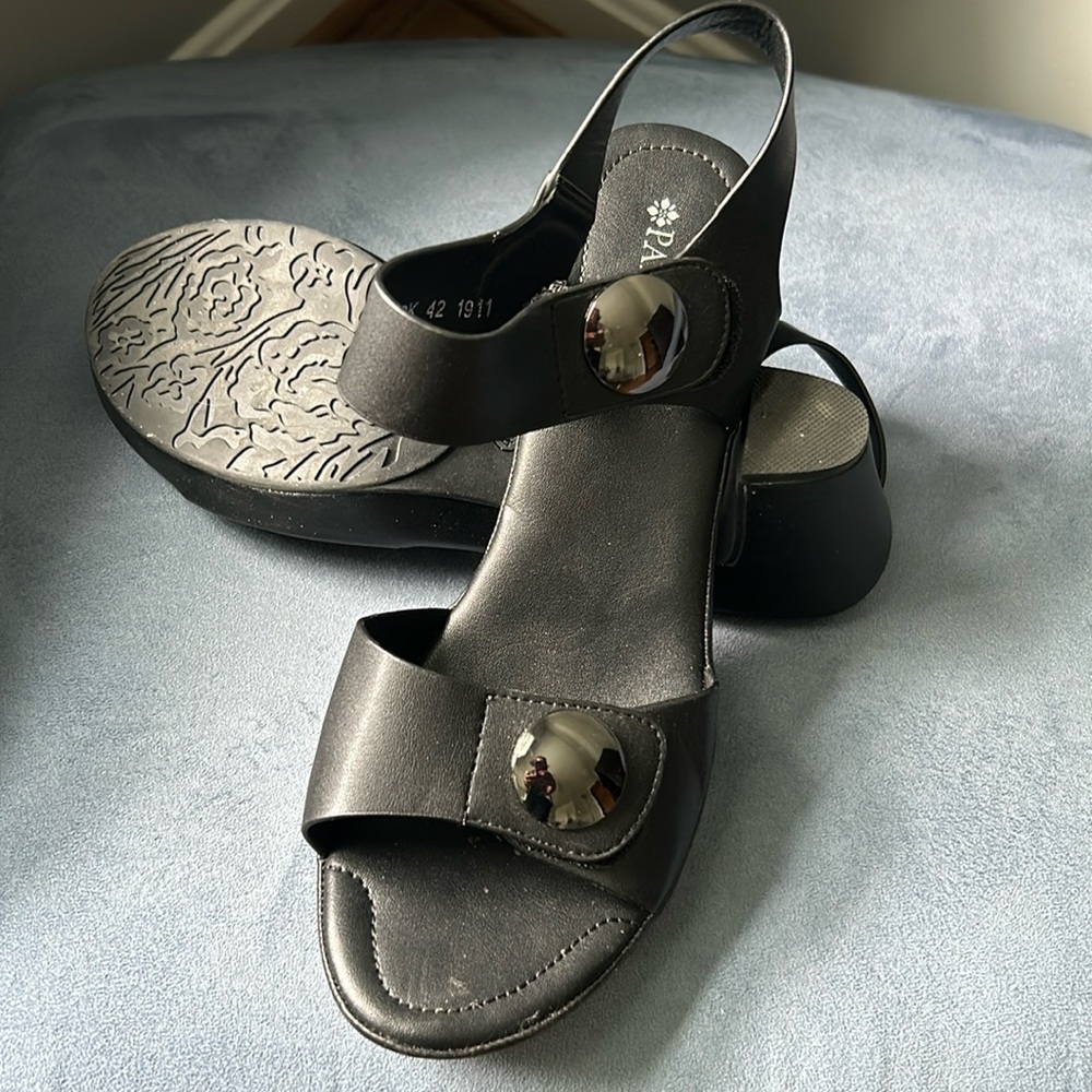 Worn once - adjustable and comfortable black open toe shoes